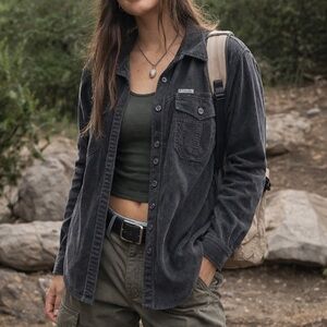 Columbia Gray Corduroy Button Up Shirt Jacket Women’s M